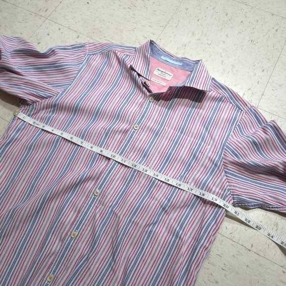 Tommy Bahama | Men's Striped Pink and Blue Button Down Shirt - Picture 10 of 10